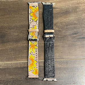 Custom Luxury Sunflower Design Hand-Tooled Genuine Leather <b>Watch</b> Straps Quick Release <b>Smart</b> <b>Watch</b> Durable Wristband for Unisex - Product Image 6