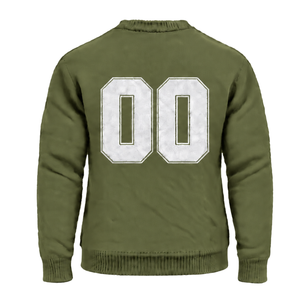Pull décontracté pour homme vert olive personnalisé, col rond, manches longues, tricot doux, finition côtelée avec poitrine surélevée - Product Image 2