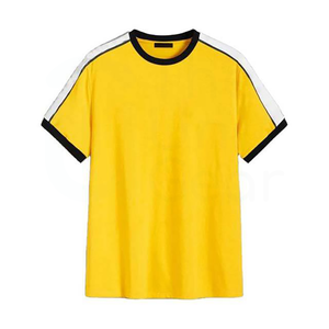 T-shirt jaune à manches courtes pour homme, avec bordure noire contrastante, bandes blanches aux épaules, color block, col rond - Product Image 1