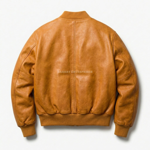 Custom Tan Cowhide Real Leather Bomber <b>Jacket</b> <b>Men</b> Wholesale Casual Slim Fit Soft Sheepskin <b>Flight</b> Coat Supplier Outerwear - Product Image 2