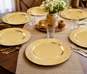 Assiettes de Présentation Élégantes en Aluminium pour Table à Manger, Bord Texturé Géométrique, Vaisselle Décorative pour Fêtes et Mariages - Product Image 3