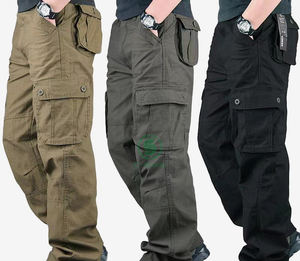 กางเกงคาร์โก้ลำลองผู้ชายผ้าฝ้าย 100% เอวยางยืด ไซส์ใหญ่ ทรงตรง กางเกงทำงานแบบมีกระเป๋าหลายช่อง เหมาะสำหรับเดินป่าและทำกิจกรรมกลางแจ้ง - Product Image 1