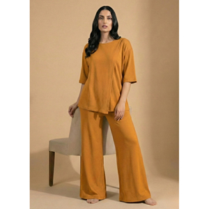 Ensemble décontracté pour femmes en coton doux, couleur lavande, deux pièces, vêtements de détente confortables, tenue décontractée pour tous les jours - Product Image 1