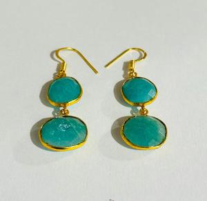 Boucles d'oreilles en calcédoine aqua naturelle, plaquées or, serties de pierres, bijoux de mode indiens de luxe pour femmes, mariage nuptial - Product Image 4