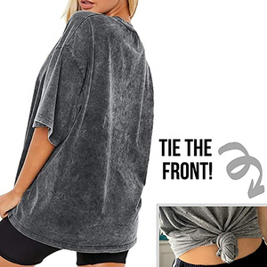T-shirt ample à épaules tombantes pour femme, couleur unie, en coton lavé, coupe décontractée, manches courtes, col rond, respirant, haut décontracté pour le printemps - Product Image 3