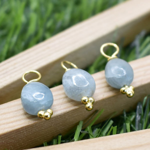 Pendentif en Aquamarine Naturelle Lisse de 8 à 10 mm, Breloque en Pierre Précieuse, Fourniture de Bijoux pour Colliers et Boucles d'Oreilles Délicats - Product Image 6