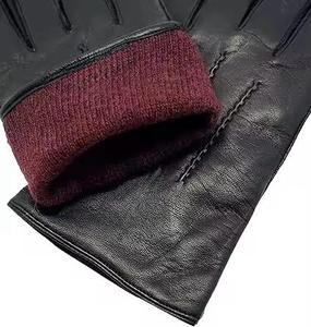 Leather Gloves Wrist Length Black Plain Style <b>Thermal</b> Winter Casual Wear <b>Wool</b> Lined Eco-Friendly Breathable - Product Image 6