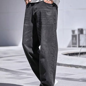 <b>Men's</b> Loose Fit Straight Leg <b>Jeans</b> Solid Grey Casual Denim <b>Trousers</b> - Product Image 3