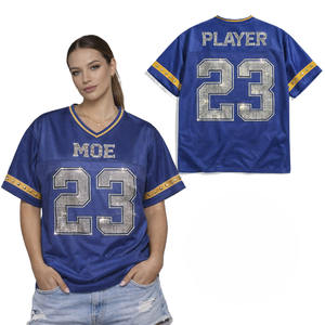 Maillot de football pour femme en maille à strass, col en V, coupe oversize, style streetwear, avec numéro scintillant, personnalisable pour équipes sportives - Product Image 1