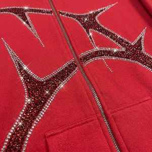 Sweat-shirt unisexe à capuche rouge zippé en polaire unie, séchage rapide, avec poche, coupe ample, manches classiques, tricoté pour l'hiver, 100% coton Econex - Product Image 4