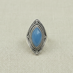 Blue Chalcedony Gemstone 925 Silver <b>Ring</b> Vintage Marquise <b>Statement</b> <b>Ring</b> Rose Gold Yellow Gold Plated Handmade Jewelry for her - Product Image 1