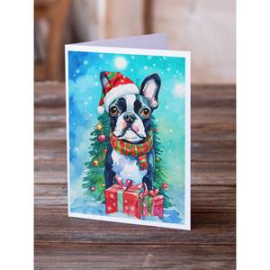 Whimsical Boston Terrier Tarjetas de felicitación de Navidad Paquete de 8 A7 Tamaño 5x7 Tarjetas de notas en blanco con sobres - Product Image 2