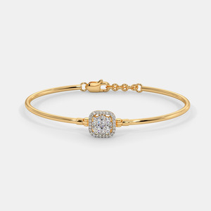 Brazalete Solitario con Halo Cuadrado de Diamantes y Oro, Estilo Clásico y Lujoso - Product Image 3