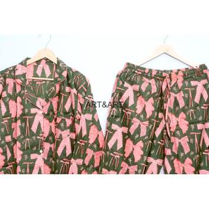 ART&ART Ensemble de pyjama pour femmes en coton 100% pur, respirant, séchage rapide, taille élastique, imprimé floral et animal, manches longues, grande taille - Product Image 5