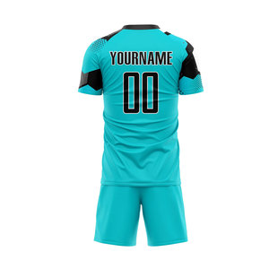 ชุดเสื้อฟุตบอลแบบกำหนดเอง สีเทอร์ควอยซ์-ดำ พิมพ์ลายแบบซับลิเมชั่น ระบายเหงื่อได้ดี สำหรับผู้ใหญ่ ทรงปกติ ใส่ได้ทั้งชายและหญิง - Product Image 1