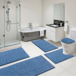 Juego de Alfombras de Baño Geométricas Azules, 4 Piezas, Rectangulares, Antideslizantes, con Base de Goma, Estilo Clásico para Baño - Product Image 5