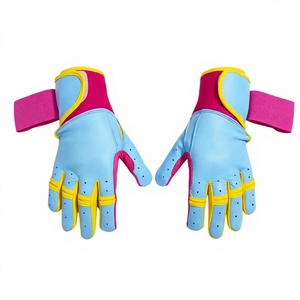 Pink and Blue Leather Batting Gloves with Padded Design <b>Hook</b> And Loop Closure Unisex Adult Training Use - Product Image 2