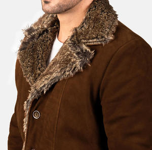 Veste en cuir pour homme de haute qualité, sur mesure, avec fourrure, coupe ajustée, noire, longue, manches en cuir, pour l'hiver - Product Image 6