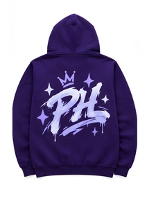 Sweat-shirt à capuche zippé pour homme, imprimé logo personnalisé, style streetwear, molleton de coton épais, violet, coupe oversize, style hip-hop - Product Image 2