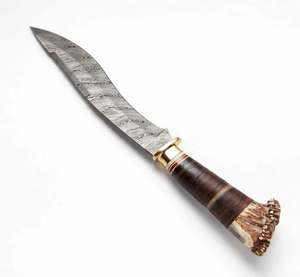 Cuchillo utilitario de hoja fija de acero de Damasco de grado industrial, hecho a mano y personalizado, con mango de cuero apilado, para bricolaje y OEM - Product Image 6