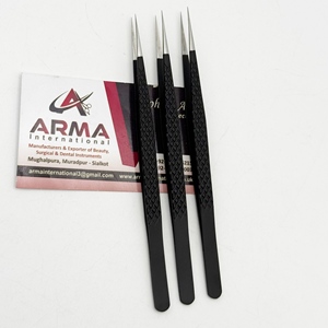 Professional Straight Eyelash Tweezer Matte Black Powder Coated Lash Extension Tweezers Sustainable Pointed Tip with Logo - Product Image 3