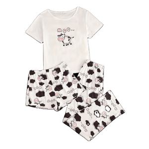 Conjunto de 3 Piezas de Salón para Mujer, Estampado Personalizado, Tallas Grandes, Cintura Elástica, Tejido, Verano, Otoño, Primavera, Nueva Colección, Manga Corta - Product Image 6