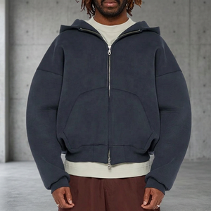 Sudadera con capucha negra extragrande de 500 g/m² con doble cremallera, estampado frontal personalizado, 100% algodón, forro polar grueso, unisex, con cremallera completa, transpirable - Product Image 3