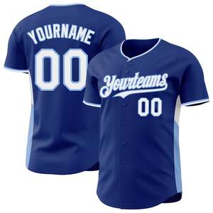 Trending Blue <b>White</b> Baseball Jersey Lightweight Polyester <b>Button</b> Up Custom Embroidery Screen Print Baseball Shirt - Product Image 1