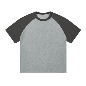 เสื้อยืดลำลองแขนแร็กแลนสองสี พิมพ์โลโก้ตามสั่ง ขายส่ง OEM คุณภาพสูง ผ้าฝ้าย 100% เนื้อหนา สไตล์วินเทจ สำหรับผู้ชาย - Product Image 3