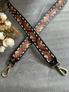 Nouveau véritable cuir véritable peint à la main sac de remplacement sangle Western personnalisé détachable guitare/caméra sangle avec bouton pression en laiton - Product Image 2