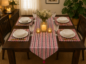 Geometric Tassel <b>Table</b> Runner Linen Bohemian Style Printed Home Decor - Product Image 4