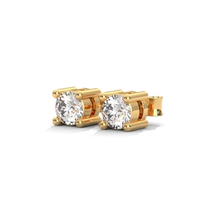 Boucles d'oreilles clous halo en or avec diamants taille ronde sertis à griffes pour femme - Product Image 2