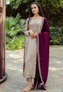 KV Embossed Silk Salwar Kameez Set with Trouser/Pant & Dupatta Traditional Party Wear - Product Image 3