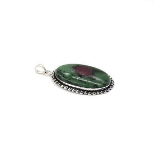 Wholesale Natural <b>Ruby</b> Zoisite Oval Cabochon Pendant Brass Bezel Gemstone Pendant Handmade Statement Jewelry Pendant <b>Necklace</b> - Product Image 2