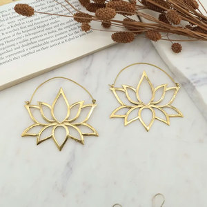 Handmade Gold Lotus Flower Filigree Hoop <b>Earrings</b> Spiritual Boho Statement Jewelry Women - Product Image 2