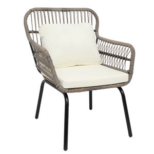 Set Bistrot da Esterno in Vimini Marrone a 3 Pezzi con 2 Sedie, Tavolino Laterale con Piano in Vetro e Cuscini - Ideale per Conversare - Product Image 5