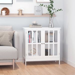 White 2-Door Buffet Sideboard Cabinet for Dining Room & <b>Kitchen</b> Transparent Door Credenza for Hallway <b>Storage</b> - Product Image 2