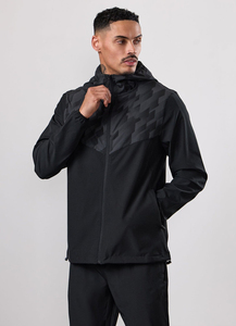 Men's Black Hooded Tracksuit Full <b>Zip</b> Geometric Pattern Sporty Casual Wear With Side Pockets Regular Fit Autumn Style - Product Image 3