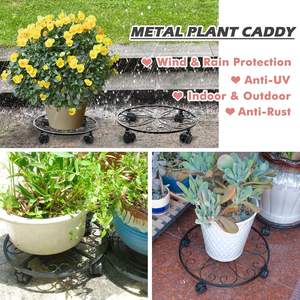 Support de plantes en métal sur roulettes, chariot en fer robuste avec roues |   Base antirouille de 28 cm pour jardinières d'intérieur et d'extérieur - Product Image 5