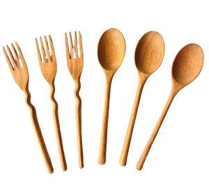 Juego de tenedor y cuchara de madera pulida a mano, ecológico, estilo clásico, para viajes, hogar, hotel, restaurante. - Product Image 5