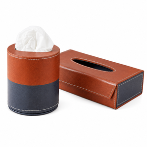 Ensemble de couvre-boîtes à mouchoirs en cuir, design moderne rond et rectangulaire, distributeur de mouchoirs pour voiture, hôtel et bureau - Product Image 1