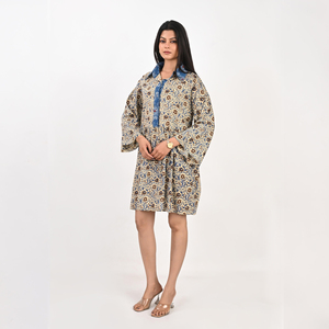 Elegante Vestido Casual de Verano con Estampado Floral, Cuello en V, Manga Larga, Cintura Natural con Lazo, Estilo Bohemio, Corte en A, Transpirable y a la Moda - Product Image 2