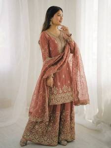 Conjunto de Salwar Kameez con Lentejuelas Bordadas, Dupatta de Tela Rosa, Traje Tradicional Indio Pakistaní para Bodas y Fiestas para Mujer - Product Image 5
