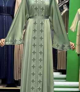 New2026 Selling Abaya Modest Dubai Beaded Sequined <b>Long</b> Sleeve Abaya Muslim Traditional Handmade Wedding Women Breathable V Neck - Product Image 4