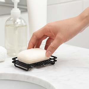Porte-savon rectangulaire en métal noir, support pour éponge, organisateur de comptoir de salle de bain, plateau à savon moderne - Product Image 3