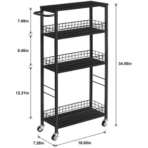 4-Tier Narrow <b>Storage</b> <b>Rack</b> with Wood Tabletop and Casters - Product Image 4