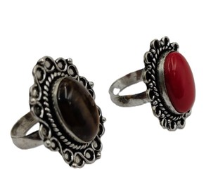 Wholesale Oxidized Silver Tiger Eye & Red Coral Gemstone <b>Ring</b> for Women | Vintage Handmade <b>Statement</b> Jewelry Bulk Supplier - Product Image 2