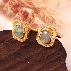 Boutons de manchette en émeraude naturelle, pierre précieuse verte, argent allemand, bijoux de luxe pour homme, pour mariage, Noël, fête, cadeau d'affaires - Product Image 2