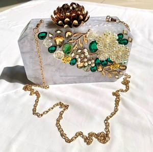 Handmade Designer Resin <b>Clutch</b> <b>Bag</b> for Ladies Evening Bridal Indian Handcraft With Pattern Part Wear Resin <b>Clutch</b> Handbag By FWE - Product Image 1