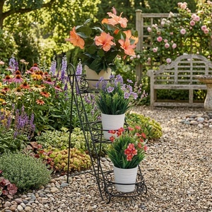 Support à fleurs vintage en fer forgé robuste à 3 niveaux, design circulaire, pour l'intérieur et l'extérieur, présentoir de plantes de jardin, style rustique - Product Image 4